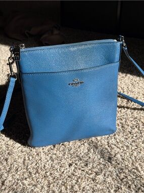 Coach Blue Pebbled Leather Crossbody with Silver Hardware